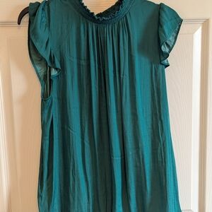 LOFT Green Ruffled Flutter Sleeve Blouse